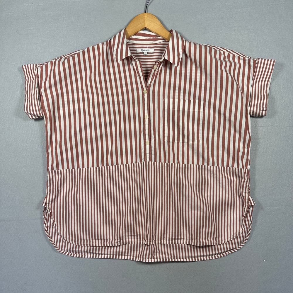 Madewell Red and White Striped Button-Down Top